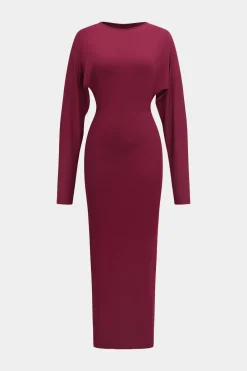 MICAS Long Sleeve Dresses|Maxi Dresses-Backless Cut Out Long Sleeve Maxi Dress BURGUNDY