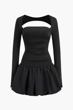 MICAS Long Sleeve Dresses|Mini Dresses-Backless Cut Out Square Neck Mini Dress BLACK