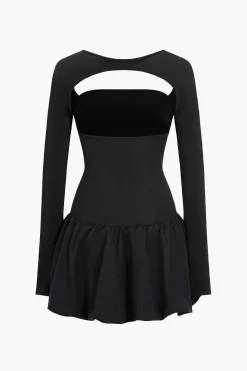 MICAS Long Sleeve Dresses|Mini Dresses-Backless Cut Out Square Neck Mini Dress BLACK