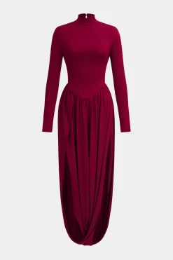 MICAS Long Sleeve Dresses|Maxi Dresses-Backless Long Sleeve Maxi Dress BURGUNDY