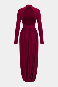 MICAS Long Sleeve Dresses|Maxi Dresses-Backless Long Sleeve Maxi Dress BURGUNDY