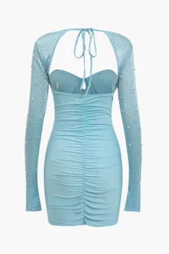 MICAS Mini Dresses-Backless Tie-Up Pearl Mini Dress