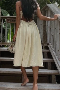 MICAS Midi Dresses-Backless V-neck Slit Midi Dress