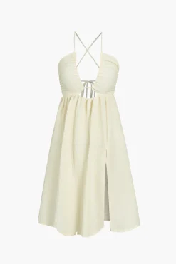 MICAS Midi Dresses-Backless V-neck Slit Midi Dress