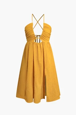 MICAS Midi Dresses-Backless V-neck Slit Midi Dress