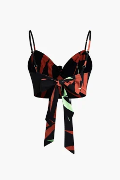 MICAS Pant Sets|Vacation Sets-Bamboo Leaf Print Knot Cami Top And Pants Set