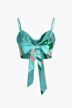 MICAS Pant Sets|Vacation Sets-Bamboo Leaf Print Knot Cami Top And Pants Set