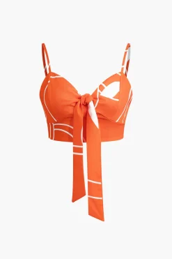 MICAS Pant Sets|Vacation Sets-Bamboo Leaf Print Knot Cami Top And Pants Set