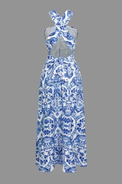 MICAS Maxi Dresses-Baroque Print Cross Cut Out Maxi Dress BLUE