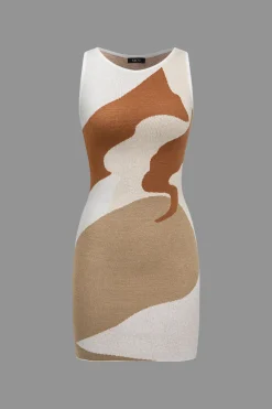 MICAS Knitwear|Knit Dresses-Basic Abstract Print Sweater Dress WHITE