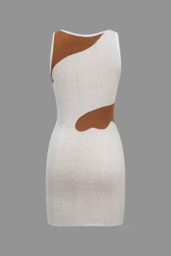 MICAS Knitwear|Knit Dresses-Basic Abstract Print Sweater Dress WHITE