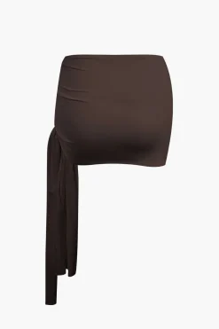 MICAS Skirt Sets|Vacation Sets-Basic Asymmetrical Ruched Crop Top And Tie Mini Skirt Set