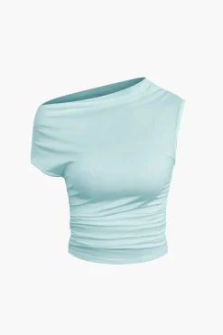 MICAS Skirt Sets|Vacation Sets-Basic Asymmetrical Ruched Crop Top And Tie Mini Skirt Set