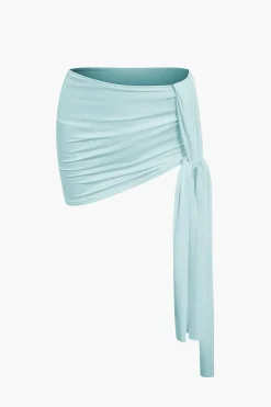 MICAS Skirt Sets|Vacation Sets-Basic Asymmetrical Ruched Crop Top And Tie Mini Skirt Set