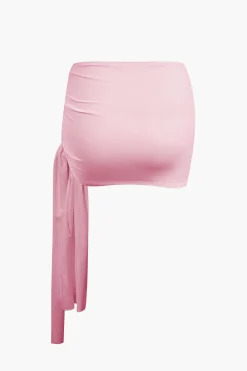 MICAS Skirt Sets|Vacation Sets-Basic Asymmetrical Ruched Crop Top And Tie Mini Skirt Set