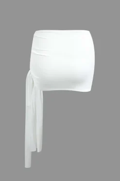 MICAS Skirt Sets|Vacation Sets-Basic Asymmetrical Ruched Crop Top And Tie Mini Skirt Set