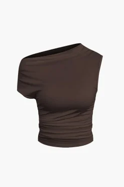 MICAS Skirt Sets|Vacation Sets-Basic Asymmetrical Ruched Crop Top And Tie Mini Skirt Set