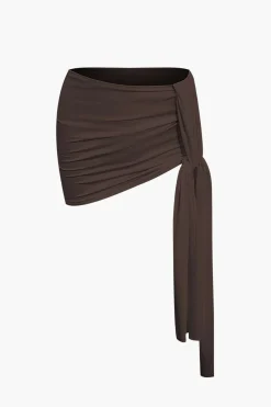 MICAS Skirt Sets|Vacation Sets-Basic Asymmetrical Ruched Crop Top And Tie Mini Skirt Set