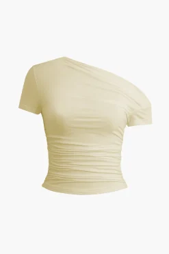 MICAS T-Shirts-Basic Asymmetrical Ruched T-shirt