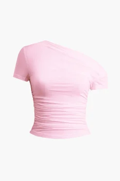 MICAS T-Shirts-Basic Asymmetrical Ruched T-shirt