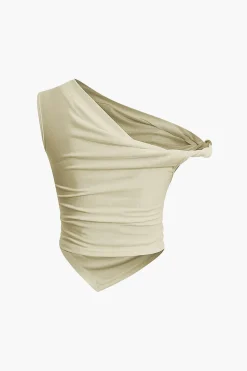 MICAS T-Shirts-Basic Asymmetrical Twist Ruched T-shirt