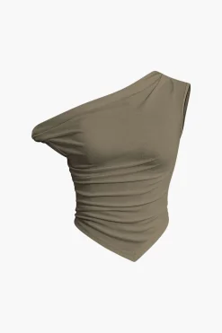 MICAS T-Shirts-Basic Asymmetrical Twist Ruched T-shirt