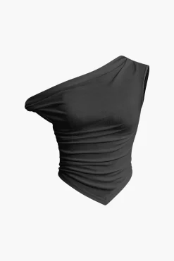 MICAS T-Shirts-Basic Asymmetrical Twist Ruched T-shirt