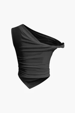 MICAS T-Shirts-Basic Asymmetrical Twist Ruched T-shirt