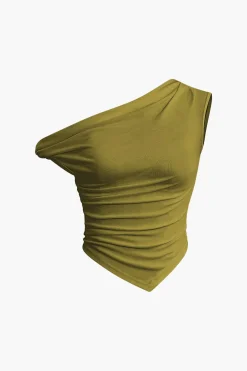 MICAS T-Shirts-Basic Asymmetrical Twist Ruched T-shirt