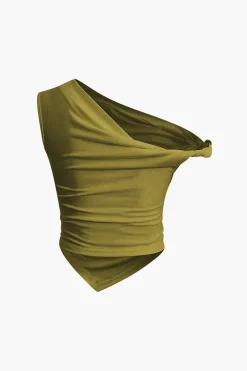 MICAS T-Shirts-Basic Asymmetrical Twist Ruched T-shirt