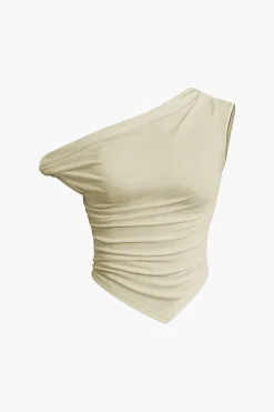 MICAS T-Shirts-Basic Asymmetrical Twist Ruched T-shirt