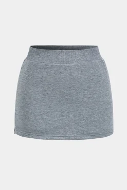 MICAS Skirt Sets-Basic Asymmetry Long Sleeve Top And Skirt Set GRAY