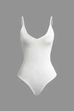 MICAS Bodysuits-Basic Braided Tie V-neck Cami Bodysuit