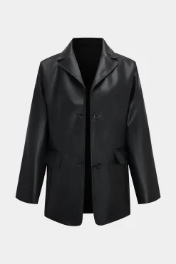 MICAS Outerwear|Outerwear-Basic Faux Leather Blazer BLACK