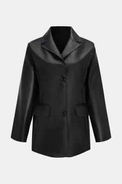 MICAS Outerwear|Outerwear-Basic Faux Leather Blazer BLACK