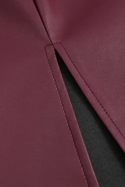 MICAS Skirts-Basic Faux Leather Slit Skirt BURGUNDY
