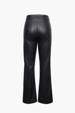 MICAS Maxi Dresses-Basic Faux Leather Trousers BLACK