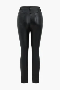MICAS Pants-Basic Faux Leather Trousers