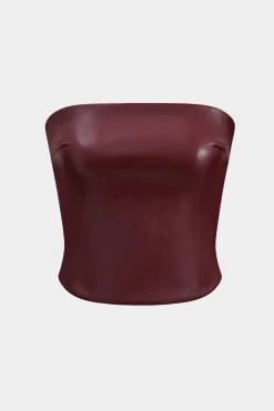 MICAS Tube Tops-Basic Faux Leather Tube Top BURGUNDY