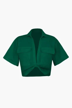 MICAS Blouses & Shirts-Basic Flap Pocket Twist Hem Shirt