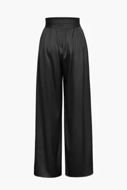 MICAS Pants-Basic Heavy Satin High Waisted Wide Leg Pants