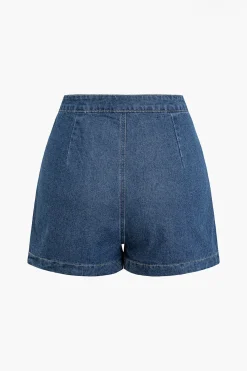 MICAS Shorts-Basic High Waist Denim Shorts DARK WASH BLUE