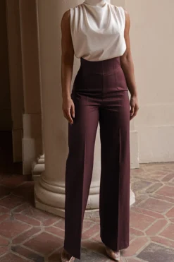 MICAS Pants-Basic High-Waisted Wide Leg Trousers