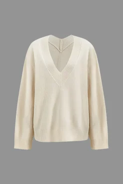 MICAS Knitwear|Knit Sets-Basic Knit V-Neck Top And Dress Set IVORY