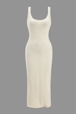 MICAS Knitwear|Knit Sets-Basic Knit V-Neck Top And Dress Set IVORY