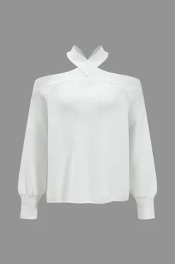 MICAS Knit Tops-Basic Knitted Cut Out Long-Sleeve Top WHITE