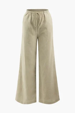 MICAS Pants-Basic Linen Drawstring Wide Leg Pants BEIGE