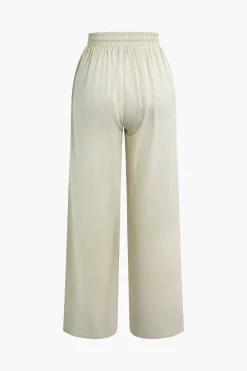 MICAS Pants-Basic Linen Drawstring Wide Leg Pants WHEAT
