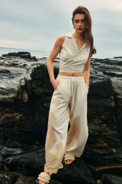 MICAS Pants-Basic Linen Drawstring Wide Leg Pants WHEAT