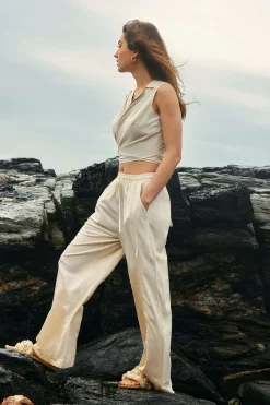 MICAS Pants-Basic Linen Drawstring Wide Leg Pants WHEAT